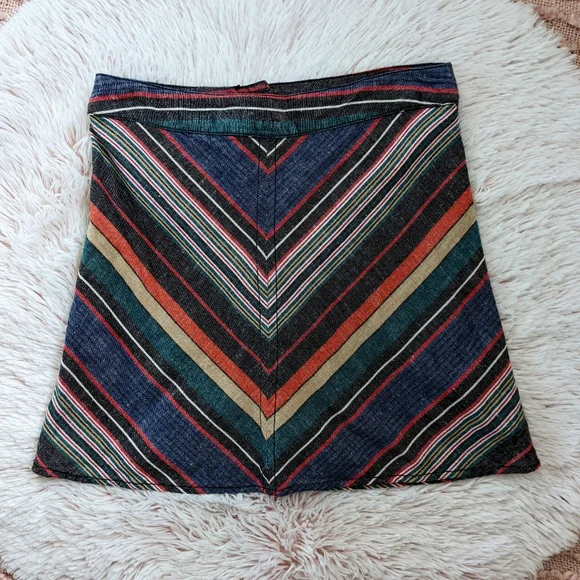 Free People Mini Skirt XS Chevron Linen-blend Lined - Picture 2 of 11